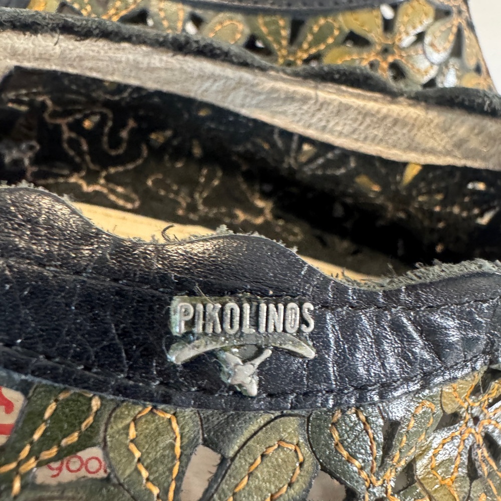 Pikolinos Romana Slingback Leather Floral Black/Green SIZE US 8.5 Made In Spain - Picture 6 of 8